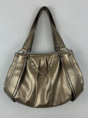 VINTAGE NINE & CO. METALLIC SHOULDER TOTE BAG, CHAMPAGNE GOLD, FAUX LEATHER